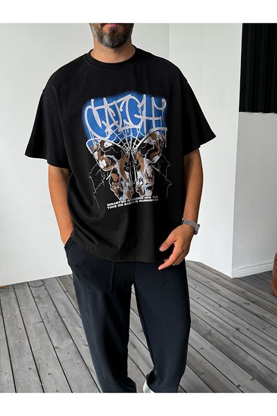 BYBASICMAN Black Butterfly Printed Oversize T-Shirt C-035