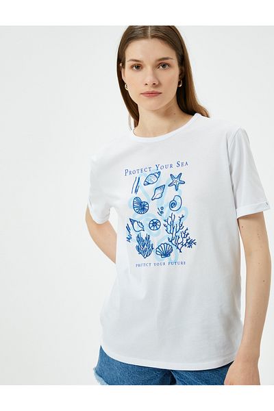 Koton Tricou imprimat cu decolteu cu mânecă scurtă, cu croiala standard