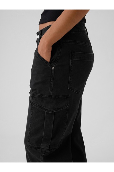 GAP Kadın Siyah Mid Rise '90s Loose Kargo Jean Pantolon