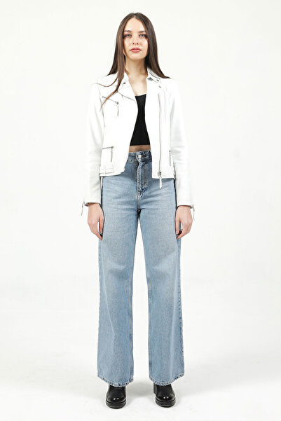 Dericlub Malartic White Slimfit Genuine Leather Women's Coat