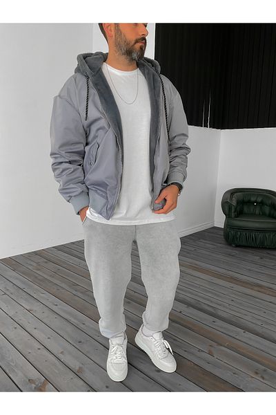 BYBASICMAN Gray Double Sided Hooded Coat Ls-87006