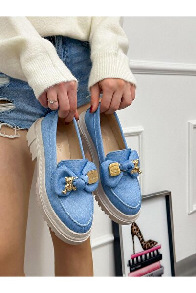 ERVANIN BUTİĞİ Açık Kot Mavi (Stormie) Ayıcık Detay Kadın Loafer