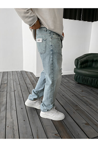 BYBASICMAN Açık Mavi Yırtıklı Baggy Pantolon KE-179/146/089/158
