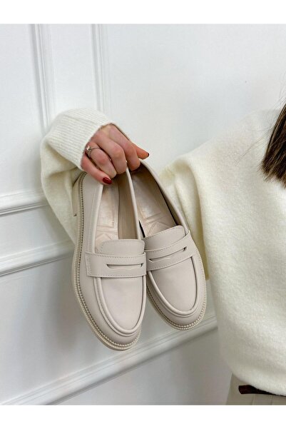 ERVANIN BUTİĞİ Bej Cilt( Elsa) Ortopedik Taban Kadın Loafer