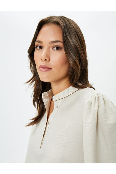 Koton Magnificent Collar Blouse Balloon Sleeves Buttoned Ribbed Viscose