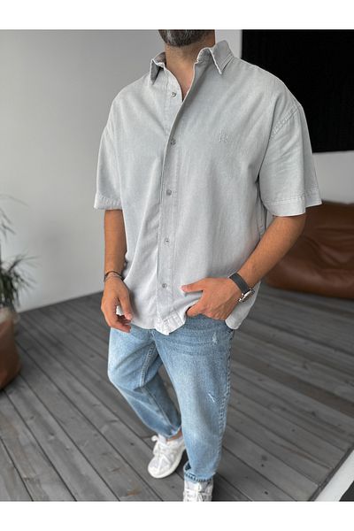 BYBASICMAN Gray Washed Gabardine Shirt Res-4237