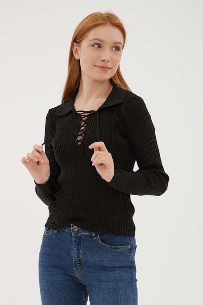 Fashion Friends Pulover cu gât polo negru
