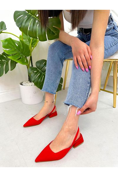 ERVANIN BUTİĞİ Red Satin (Terry) Women's Ballerinas