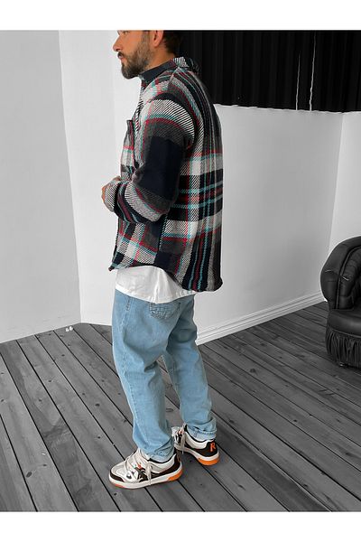 BYBASICMAN Navy Blue Lined Plaid Jacket C-1652