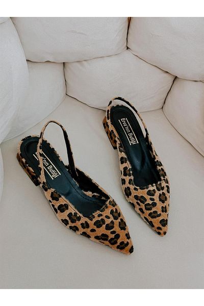 ERVANIN BUTİĞİ Leopard (TERRY) Women's Ballerinas