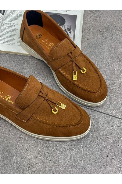 ERVANIN BUTİĞİ Liona Tan Suede Tasseled Women's Loafer