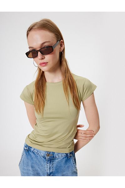 Koton Crew Neck Slim Fit T-Shirt - Short Cap Sleeve
