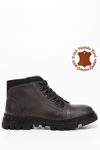 GÖNDERİ(R) Men's Gray Zippered Thermo Sole Genuine Leather Boots