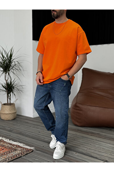 BYBASICMAN Πορτοκαλί βασικό μπλουζάκι με δύο κλωστές V2 JJ-692