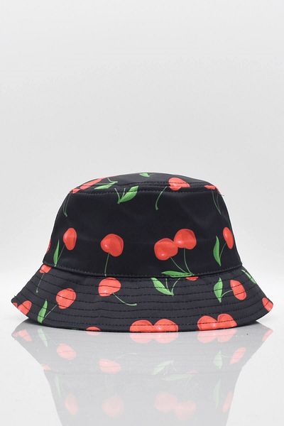 Külah Cherry Patterned Bucket Fisherman Hat Bucket Hat-black