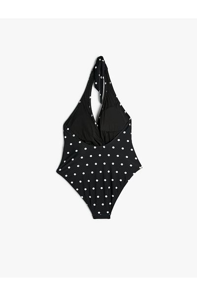 Koton Neckholder-Badeanzug mit Rosen-Applikationen, Polka Dot-Details - Gefüttert
