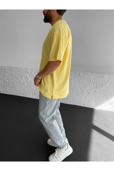 BYBASICMAN Κίτρινο μπλουζάκι με σκίσιμο μέγεθος Basic Oversize BY-1268