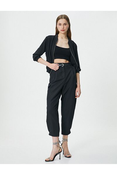 Koton Barrel Fit Pants High Waist Relaxed Cut Cargo Pocket