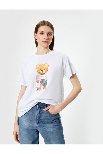 Koton Βαμβακερή άνετη εφαρμογή - Teddy Bear εμπριμέ κοντομάνικο μπλουζάκι