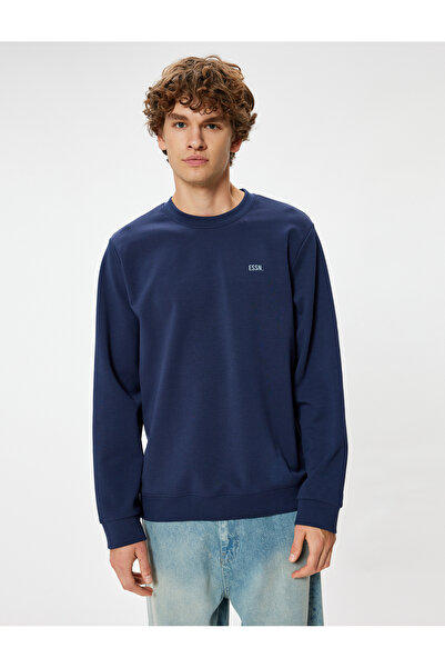 Koton Bisiklet Yaka Sweatshirt Minimal Baskılı Basic İnterlok Kumaş Pamuk Karışımlı