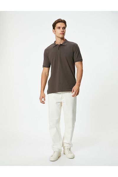 Koton Slim Fit T-Shirt mit Kragen – kurze Ärmel und Knopf