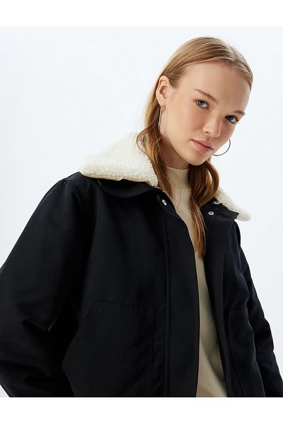Koton Plush Collar Seasonal Jacket - Pockets and Zippered