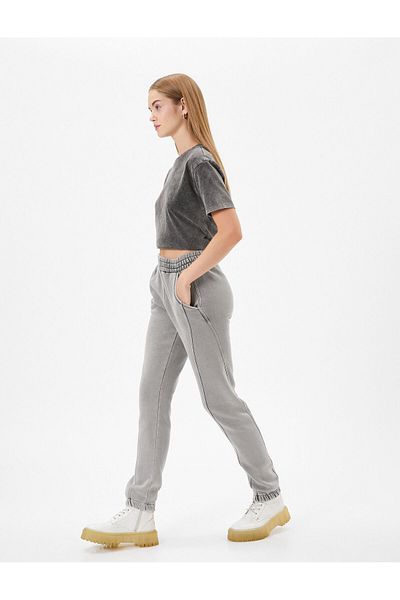Koton Jogger Sweatpants Faded Effect High Waist Pocket Comfortable Fit Cotton