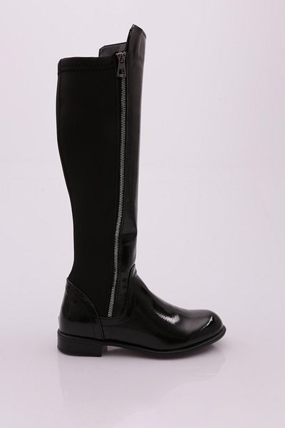 DGN 504 Women's Knee High Flats - Stretch Arc and Side Zipper Boots