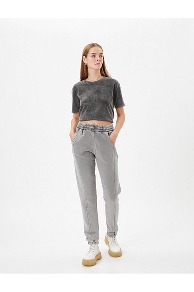 Koton Jogger Sweatpants Faded Effect High Waist Pocket Comfortable Fit Cotton