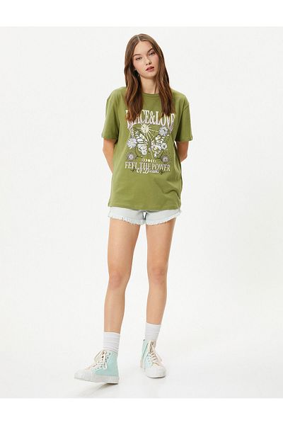 Koton Crew Neck T-Shirt Cotton Short Sleeve Printed