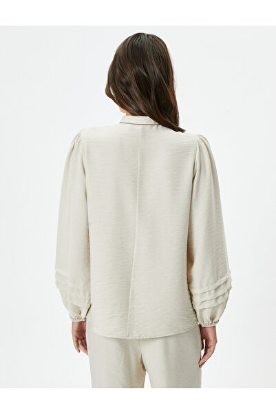 Koton Magnificent Collar Blouse Balloon Sleeves Buttoned Ribbed Viscose