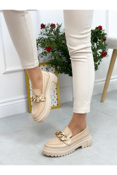 ERVANIN BUTİĞİ Bej Rugan (Fabio) Üç Tokalı Kadın Loafer