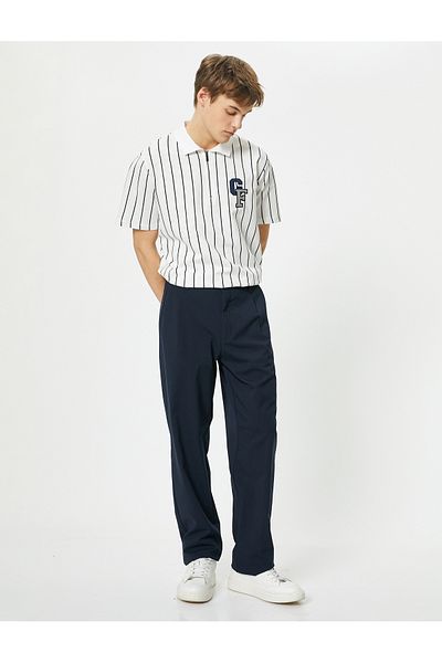 Koton Polo tričko s polovičním zipem College vyšívaný krátký rukáv