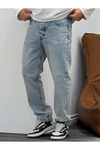 BYBASICMAN Baggy rupt spalat albastru deschis KE-249