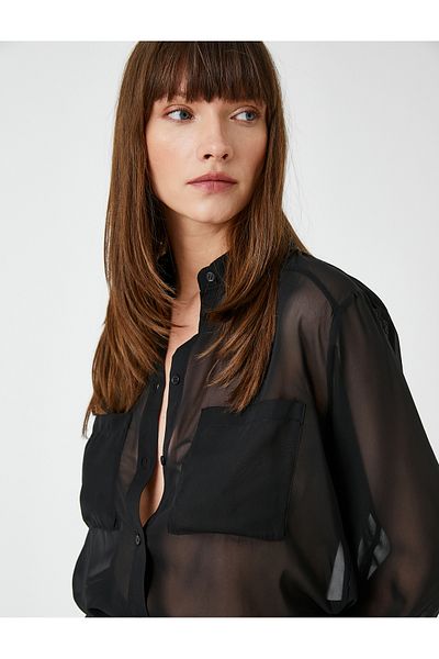 Koton Transparent Shirt Long Sleeve Double Pocket