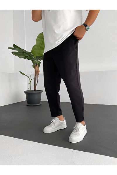 BYBASICMAN Pantaloni de bază negri cu tăietură largi By-319