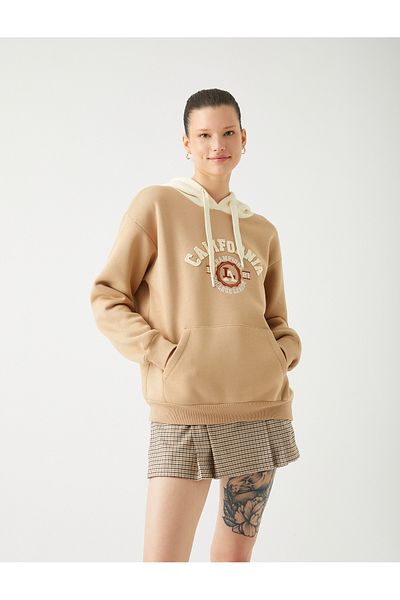 Koton College Printed Hooded Sweatshirt - Kangaroo Pocket