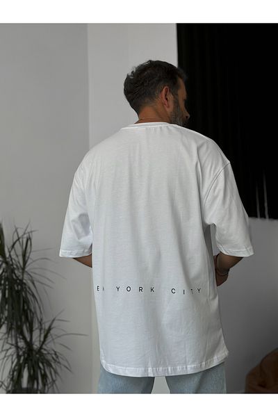 BYBASICMAN White New York Printed Oversize T-Shirt C-116