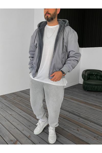 BYBASICMAN Gray Double Sided Hooded Coat Ls-87006