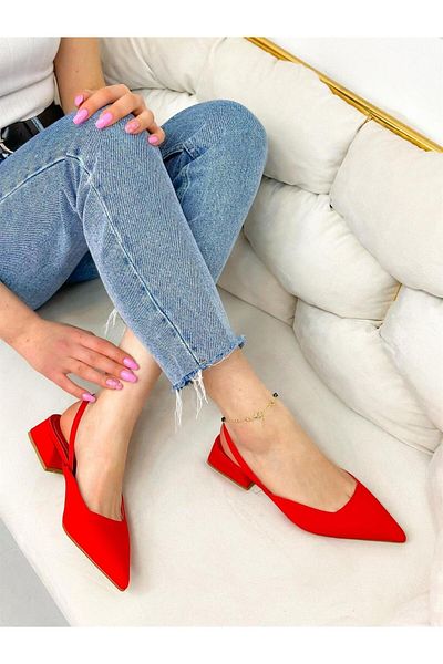 ERVANIN BUTİĞİ Red Satin (Terry) Women's Ballerinas