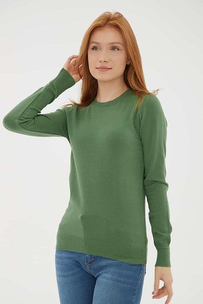 Fashion Friends Pulover verde cu gât crew