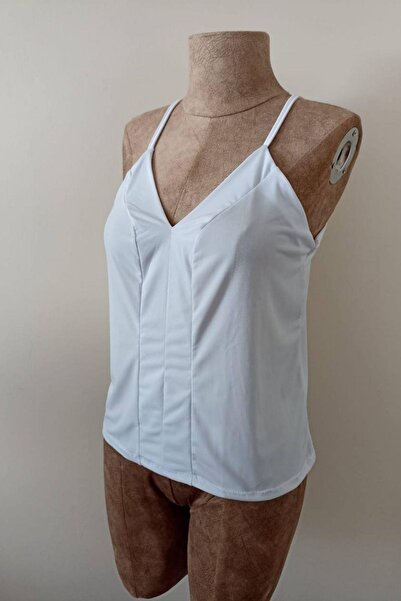 Mossta Λευκή μπλούζα Sandy - Λαιμόκοψη V με λουράκια