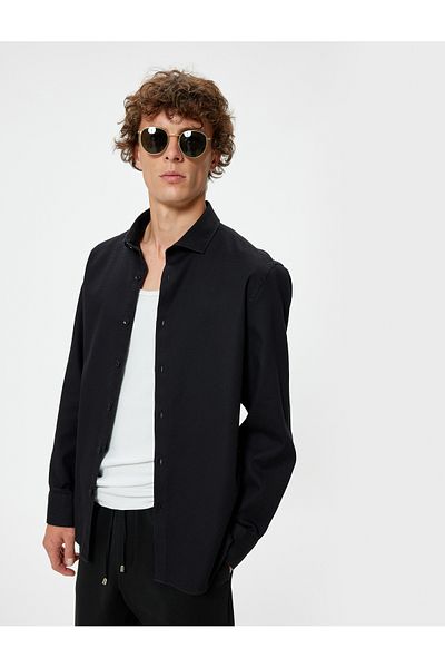 Koton Hemd mit halbem italienischen Kragen und langen Ärmeln in Slim Fit