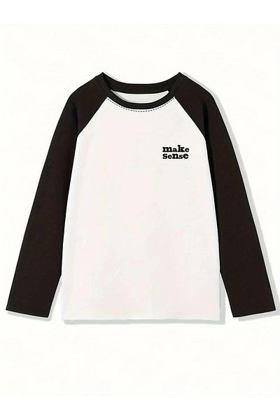 Touz Moda Tricou alb cu mânecă lungă cu imprimeu Vintage Raglan Make Sense