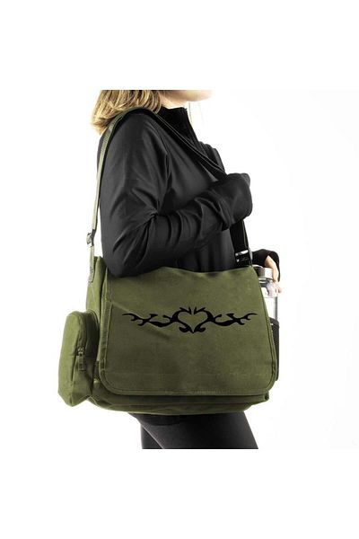 weywot Worm Boutique Y2K Clawed Heart Printed Unisex Green Messenger Bag