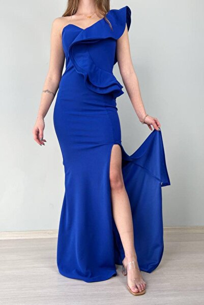 Mossta Крепова вечірня сукня з одним рукавом і розрізами Saks