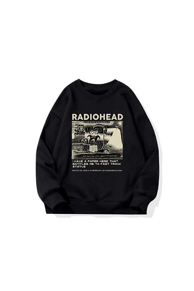 Touz Moda Φούτερ Radio Heat Printed Μαύρο Unisex Oversize Crew Neck Φούτερ