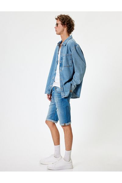 Koton Τζιν σορτς Bermuda Cut Slim Fit - με μανσέτες και λεπτομέρειες