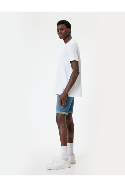 Koton Slim Fit τζιν σορτς βερμούδα με λεπτομέρεια τσέπης με κουμπιά