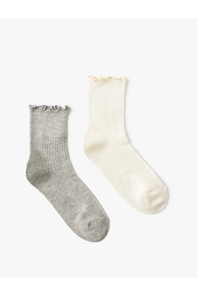 Koton Set de 2 șosete ghete multicolore cu detaliu de volan